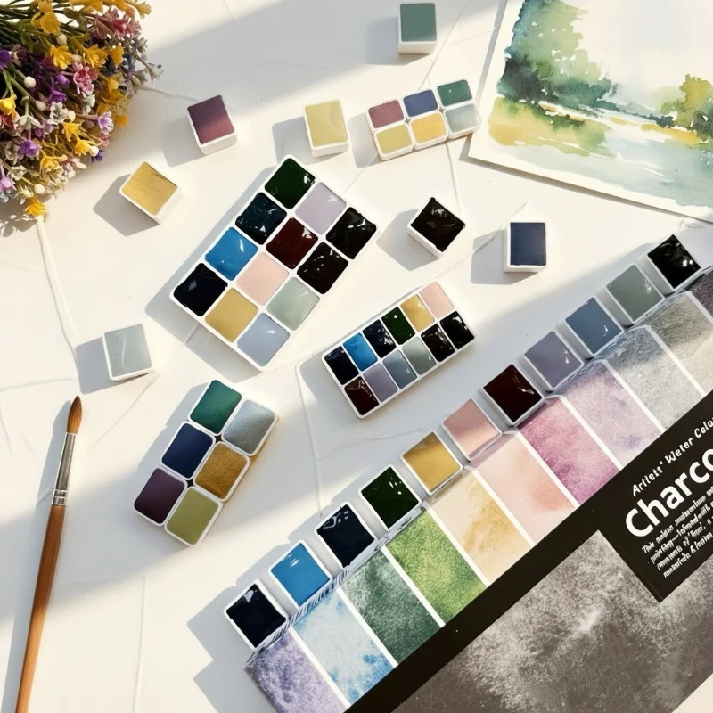 0.5ml/1ml Kusakabe Charcoal Pearlescent Watercolor Sample Artist Grade Transparent Granulating Watercolour Pigment Painting Supp