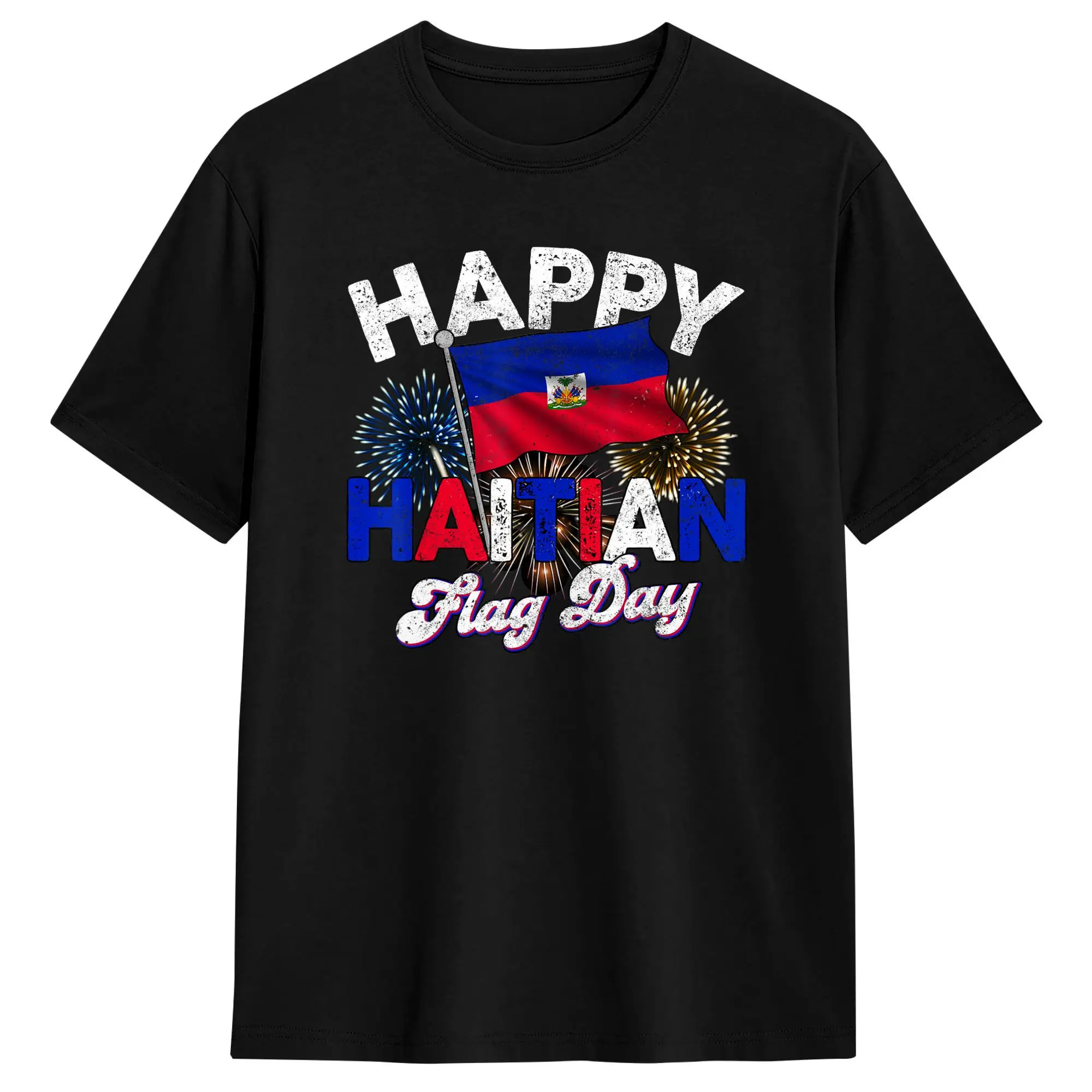 Haitian Flag Day ARt Design Men's T Shirt  Vintage Tees Short Sleeve Round Collar T-Shirts Pure Cotton Gift Idea Clothes