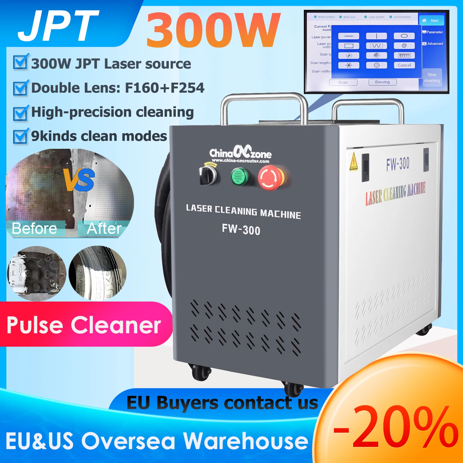 Pulse Laser Cleaning Machine 200W JPT Cleaning Air Cooled For Remove Rust Oil Paint Metal Wood Model Cleaner DDP to door
