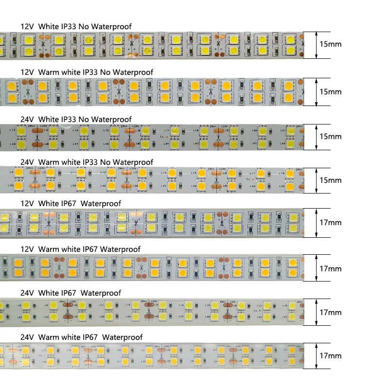 Tiras LED flexibles de doble fila 5050 RGBW RGBWW RGB blanco frío blanco cálido DC12V 24V 5M/rollo 120led/M 600LEDs 15mm PCB