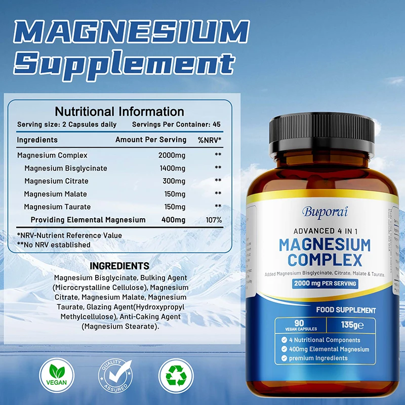 Magnesium Complex - Promote Energy Production, Relax Nerves, Restful Sleep, Supports Bone and Heart Health, Muscle Recovery