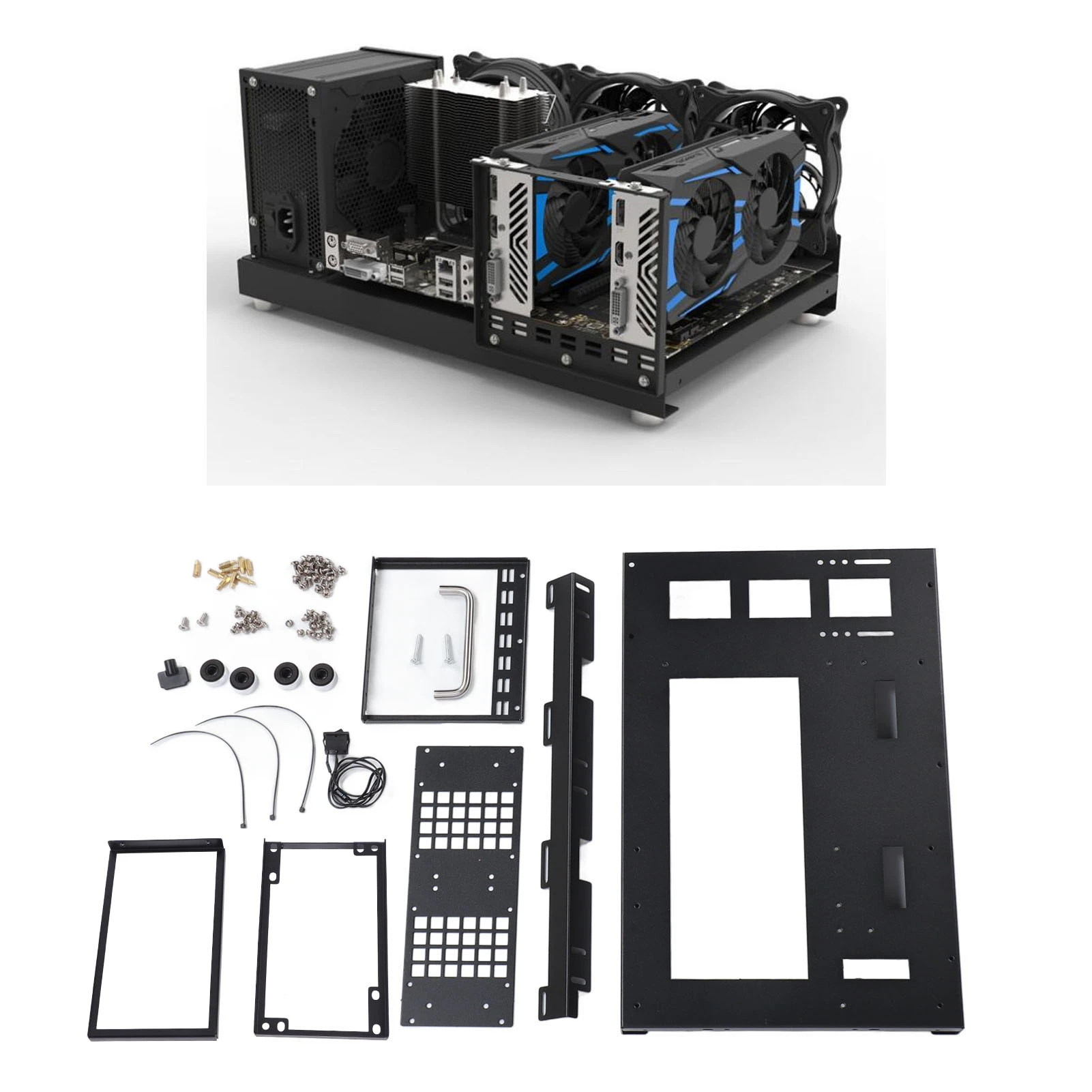 Diy computador placa-mãe caso rack poderosa placa de aço resfriamento atx m atx itx gaming pc caso quadro aberto com alça