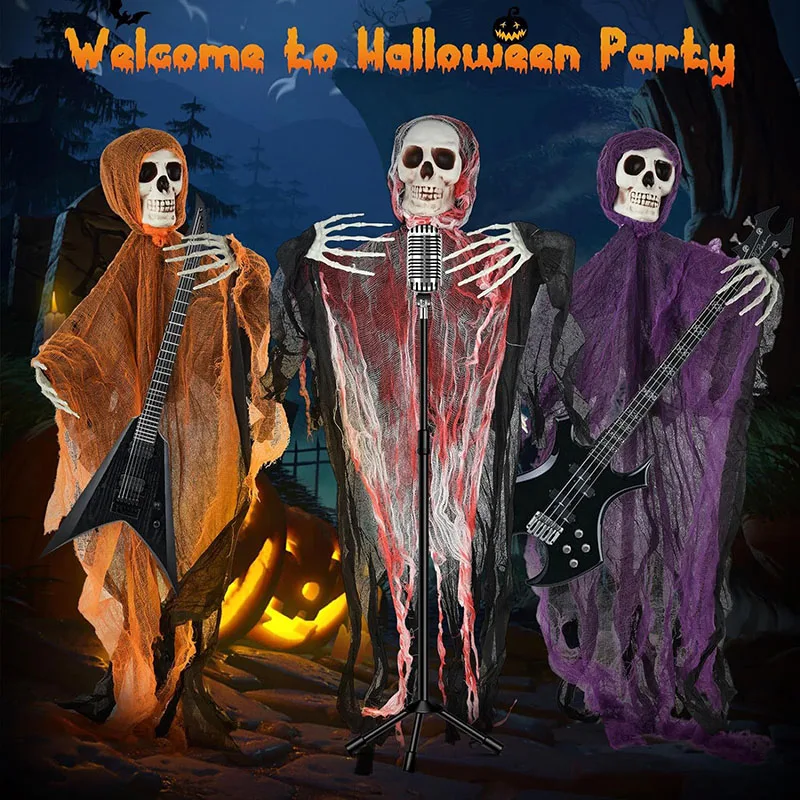 

Halloween skeleton hanging ghost hanging three piece set can be hung or inserted on the ground set, three color with hand scene