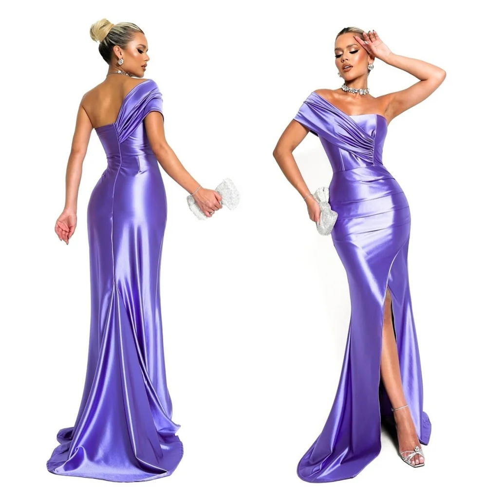 

Customized Mermaid Sparkly Purple Satin Evening Dress Temperament One Shoulder Homecoming Dresses Special Occasion Gowns