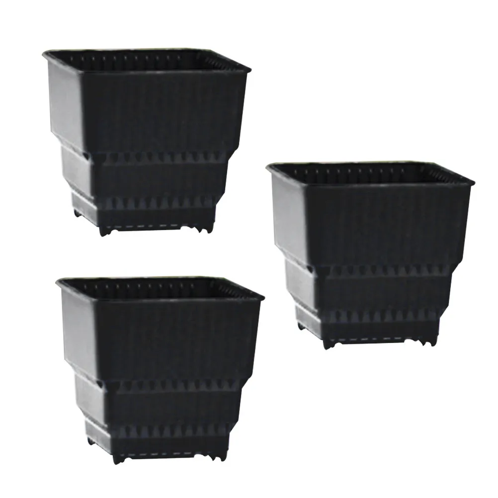 3Pcs Root Control Resin Square Flowerpots Black Plastic Succulent Plant Planters for Cactus Bonsai Promote Airflow and Prevent