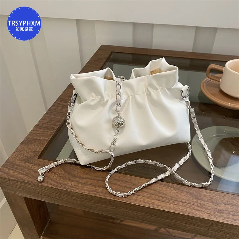 TRSYPHXM 2024 new Niche texture bag for women 2024 new summer versatile chain shoulder crossbody bag, high-end pleated cloud bag