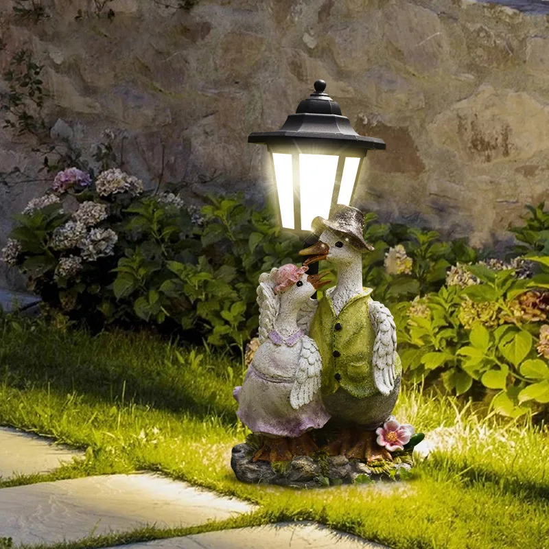 Solar Hexagonal Garden Lamp Resin Cute Figurine Light Animal/ Child/ Gnome Decorative Lamp Lawn Courtyard Garden Decoration