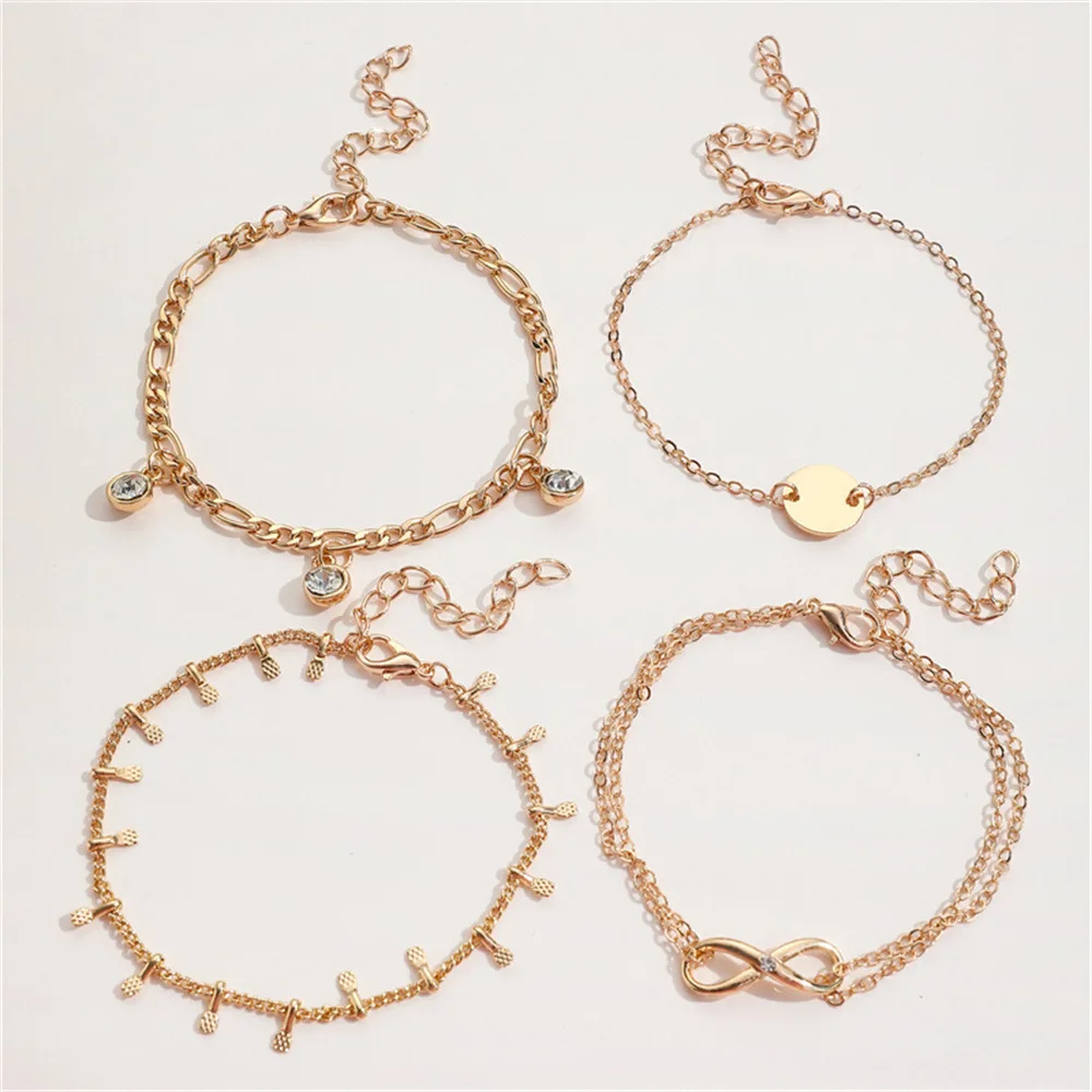 Gold Color Bracelet Set of Four Stainless Steel Sequins Rhinestone Bracelet Combination for Women Chain Bracelet Jewelry Gifts