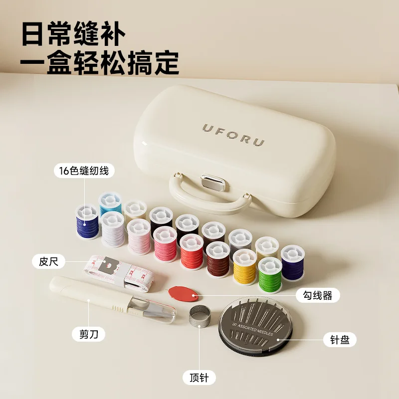 Mini Sewing Kit Double Layer Portable Needle Box with Thread Scissors for Home Travel