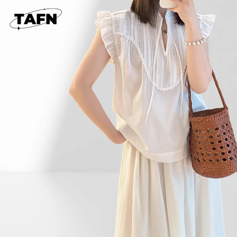 Shirt met vliegende mouwen High Street-textuur Trendy comfortabel mooi, bijpassend jasjevest voor buitenverkenningAG1518