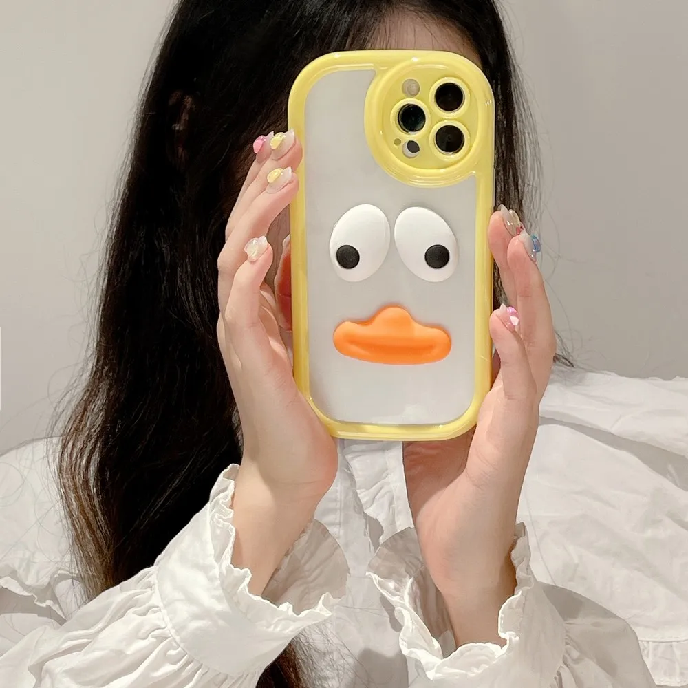 New product two-in-one three-dimensional yellow cartoon mobile pho For IPhone 11 12 13  Pro Promax Pro Max XR  Plus  Solid color