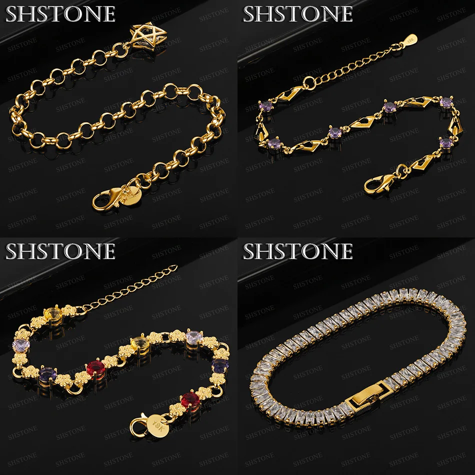 

Classic 18k Gold Flower Star Rectangular Zircon Purple Zircon Bracelet Women Fashion Party Wedding Fine Beautiful New Jewelry