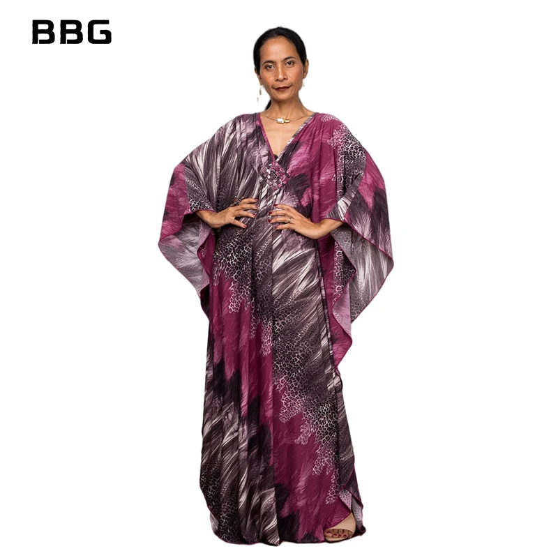 2022 Zomer Strand Kleding Voor Vrouwen Casual Marokkaanse Etnische Sexy Kaftan Jurk Batwing Mouw Loungewear Tuniek Badpak Cover Up