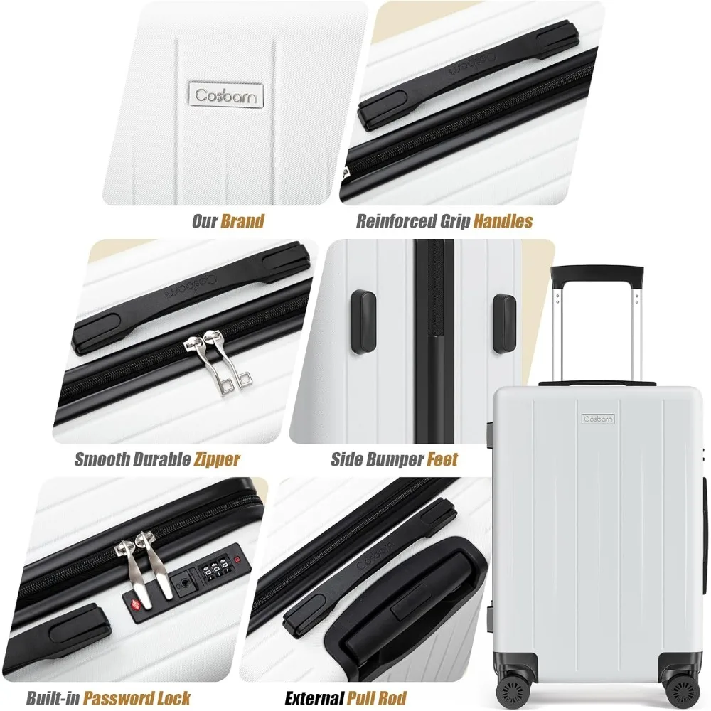 Valigia leggera in ABS con guscio rigido da 20 pollici, bagaglio a mano approvato dalla compagnia aerea con spazio di archiviazione per i viaggi