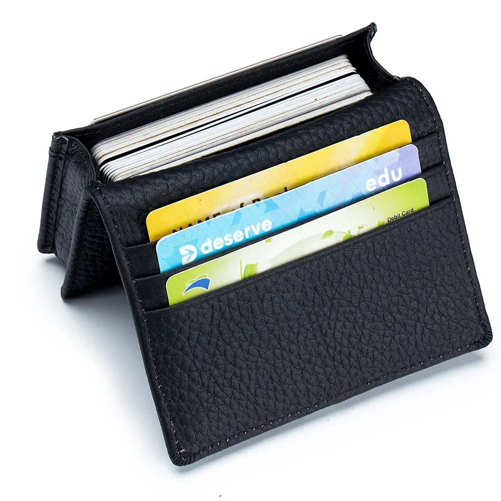 Men Cow Genuine Leather Business Name Card Holder Unisex Bifold Leather Credit Card Case Women Coin Purse Bank Card ID Holders