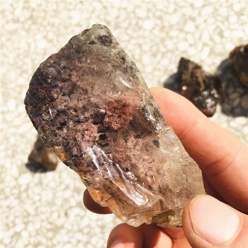 natural green ghost crystal rough stone rough hair crystal with seven colors coexisting