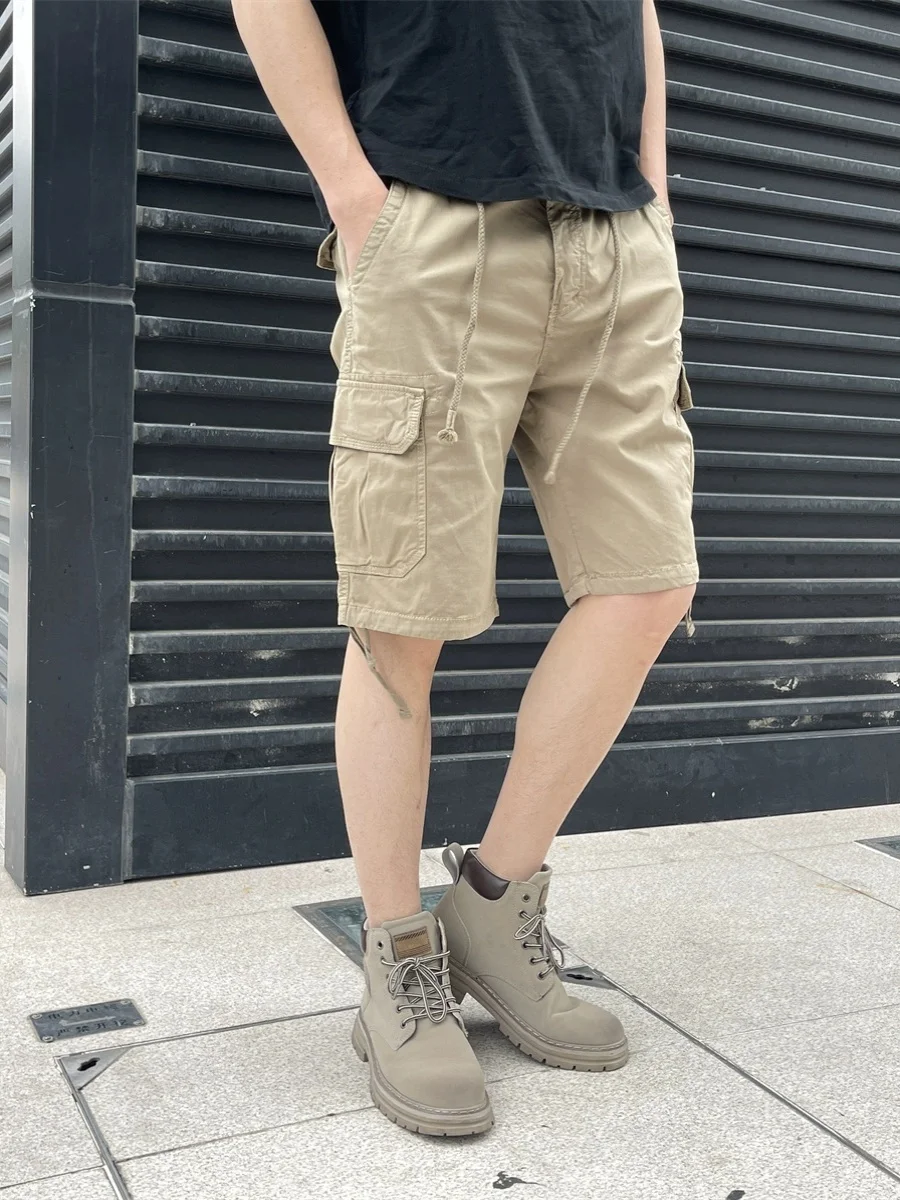 

Summer Casual Loose Fit Men's Workwear Pants Elastic Waist Multi-ket Straight Leg ort Trousers Trendy Brand Youth Sle