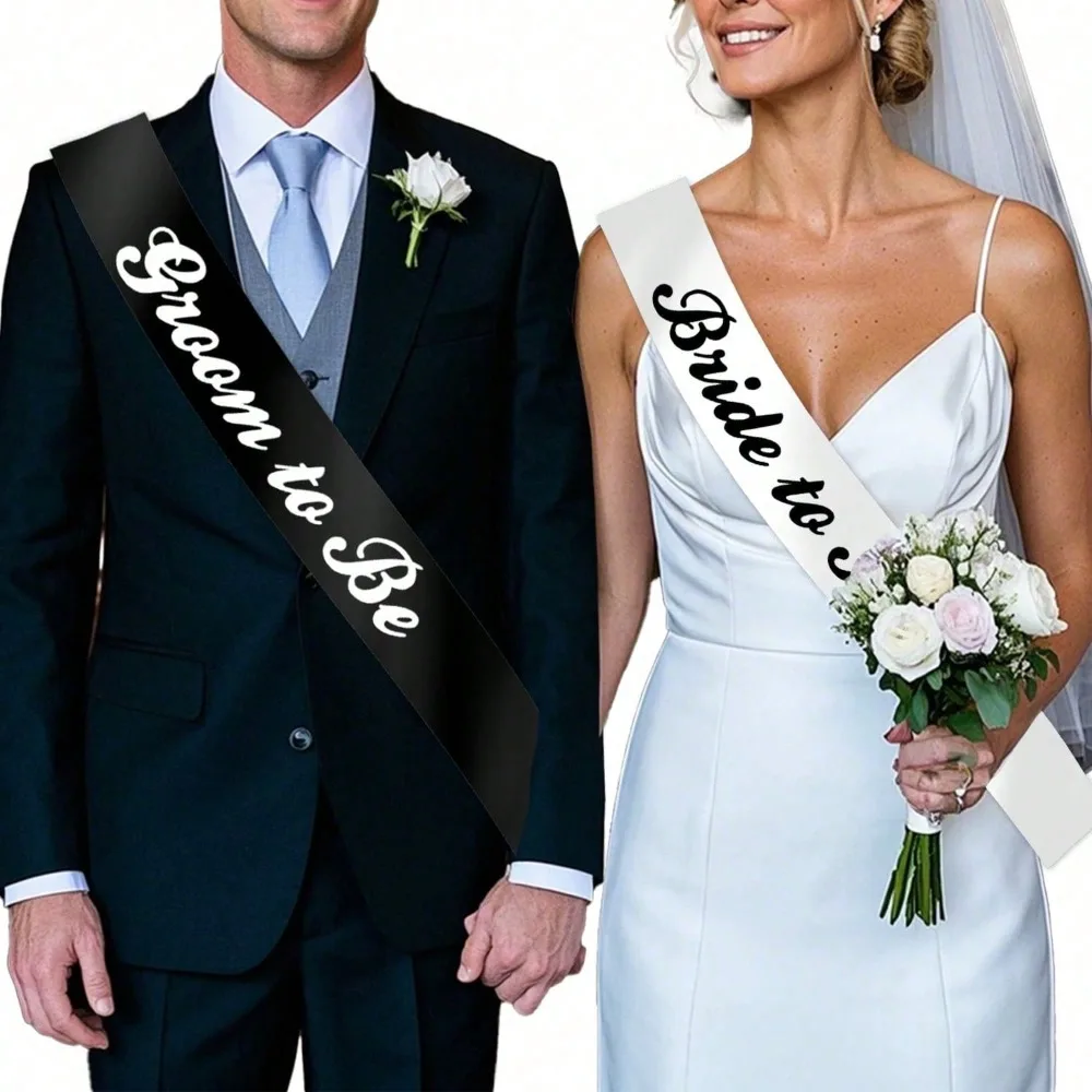 1/2Pcs Bride-to-Be & Groom-to-Be Black White Sashes, Wedding, Bachelorette Party and Engagement Decor Gift