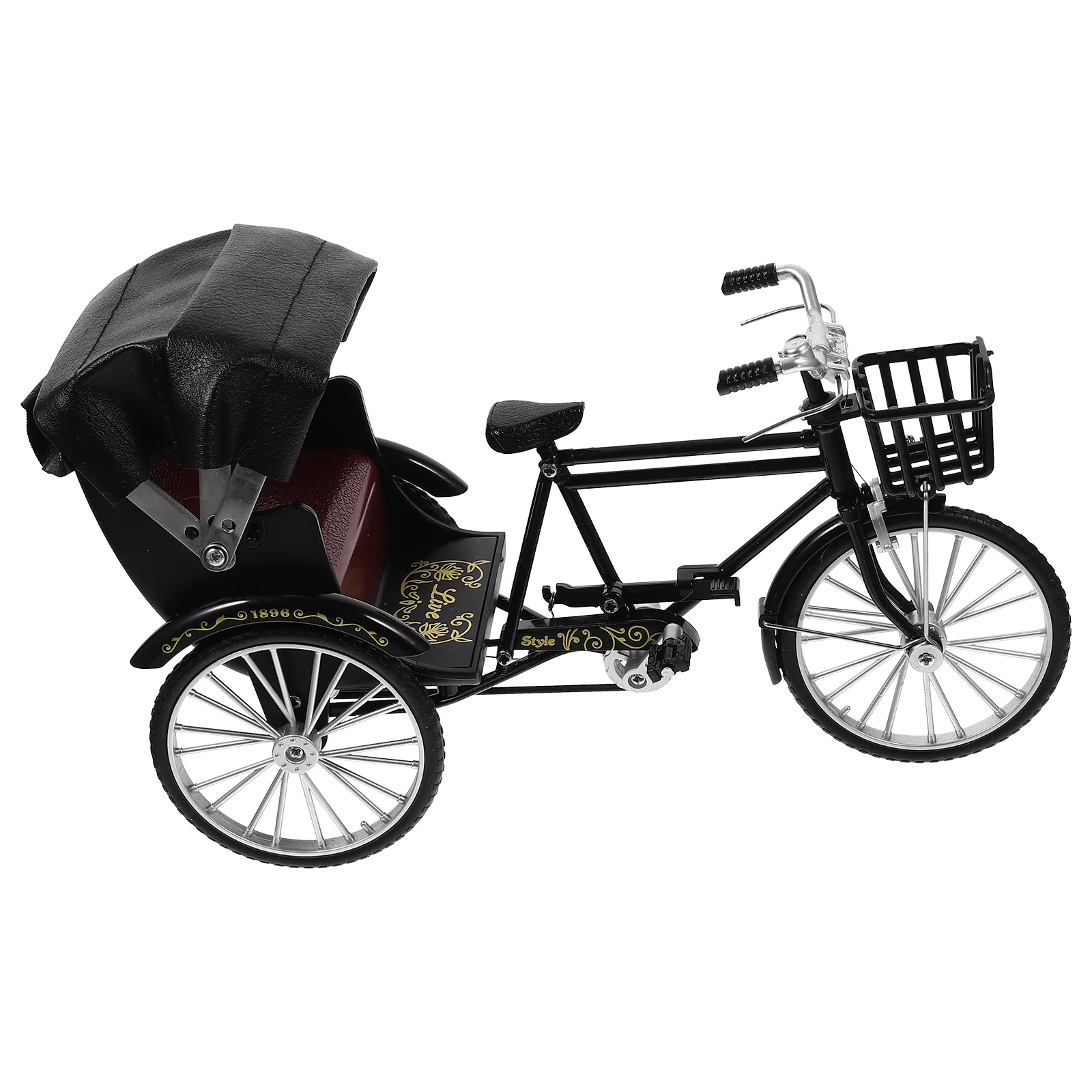 Bicycle Table Decor Rickshaw Model Car Kits Crafts for 3 Wheel Bike Black Alloy