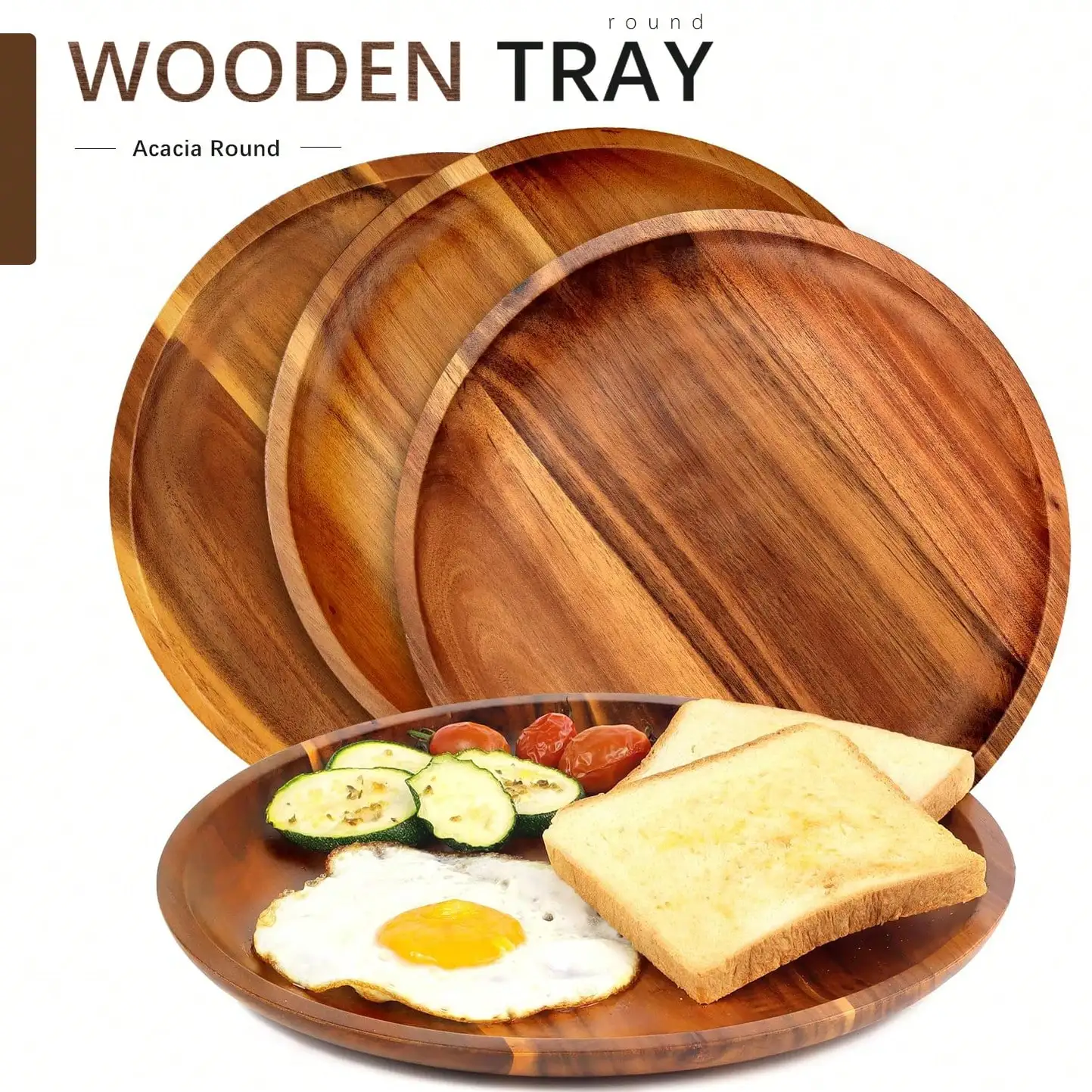

Wooden Plates 8/10/12 Inch Dinner Plates, Acacia Round Wood Plates, Unbreakable Classic Plates, Easy Cleaning & Lightweight