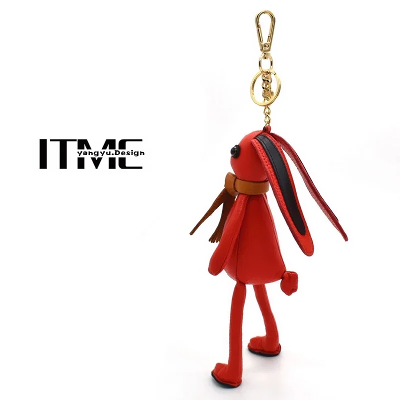 Leather Bunny Man Leather Keychain Pendant Cowhide Three-dimensional Bag Charm Bag Pendant Rabbit Creative Doll