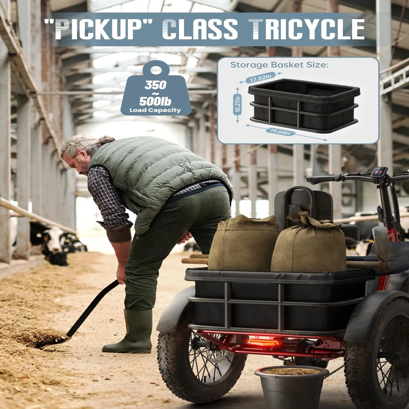성인용 PUCKIPUPPY 전기 삼륜차, 주행거리 110마일, 48V/15&17.4Ah 탈착식 배터리, 500파운드 적재 가능, 20인치 광폭 타이어 전기 삼륜차