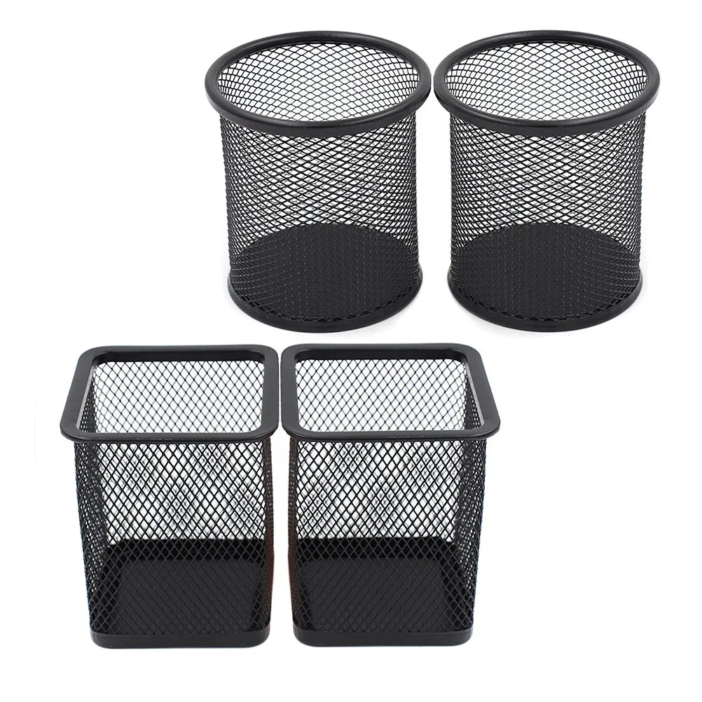 4Pcs Mesh Steel Pencil Holder Tall Desktop Organizer for Rulers Scissors Writing Tools Industrial Style Office Supplies