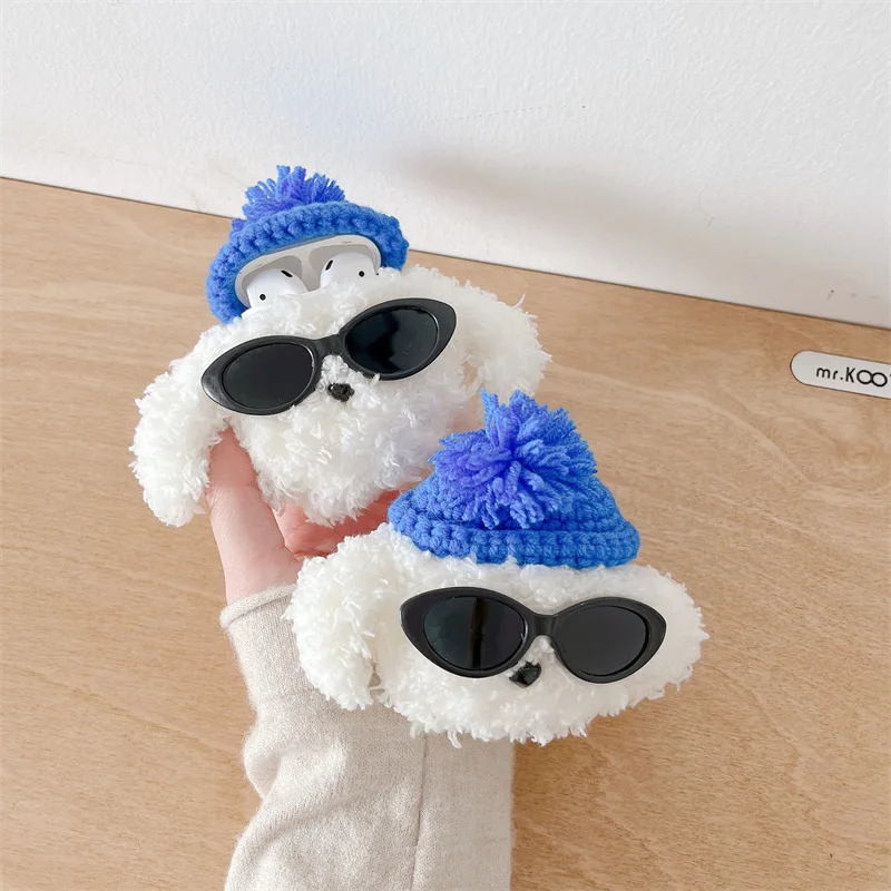 

For AirPods Pro3 Pro2 Pro for AirPods1 2 3 4th Generation Wireless Bluetooth Headset Cover Plush Sunglasses Dog Earphone Case
