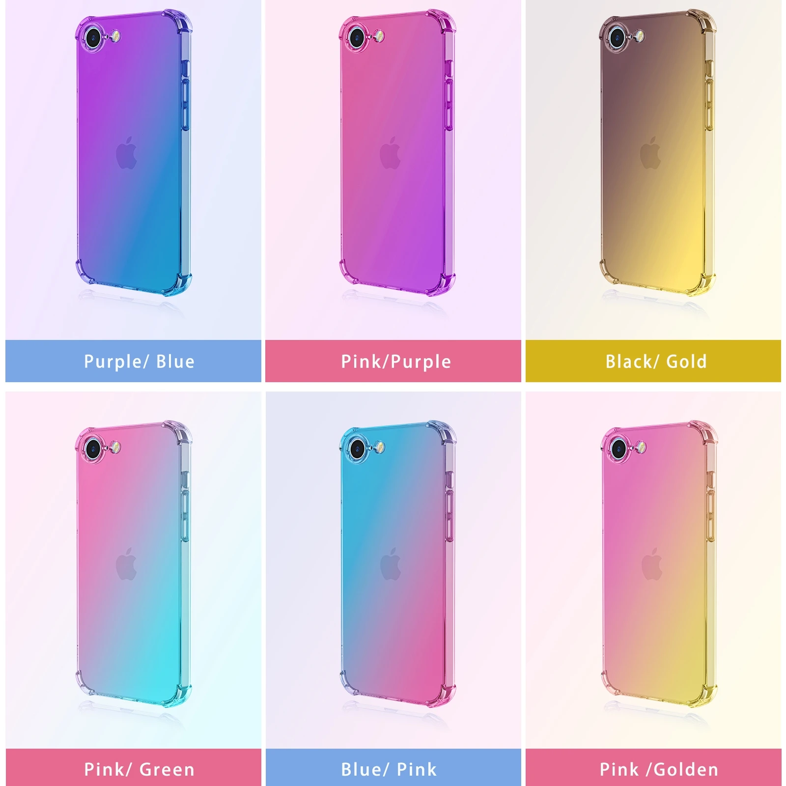 Gradient Airbag TPU Case for Apple iPhone 17 Pro Max iPhone Air 17e 16e 16 15 Plus Protective Shockproof Cover Fundas Coque Capa