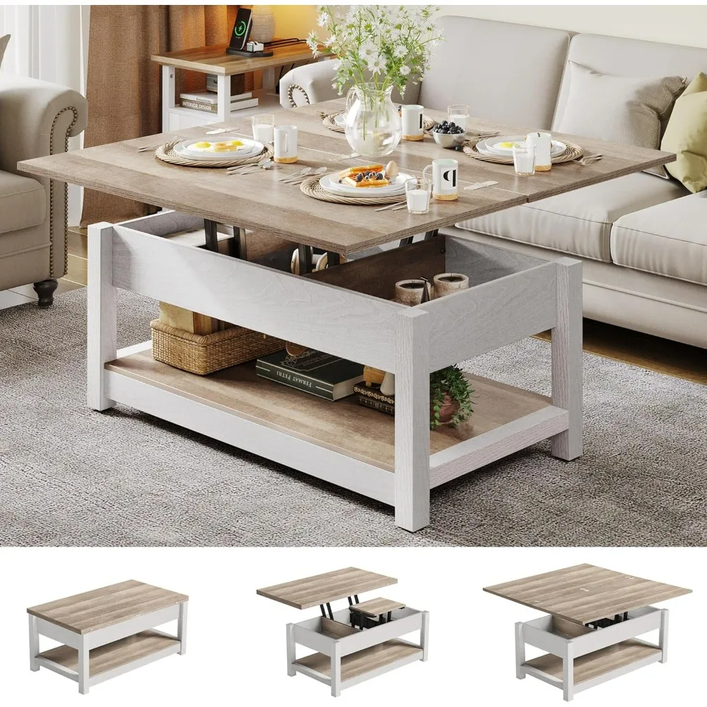 

Lift Top Coffee Table,3 in 1 Multi-Function Coffee Tables with Storage for Living Room,Farmhouse Dining Table for Reception Room