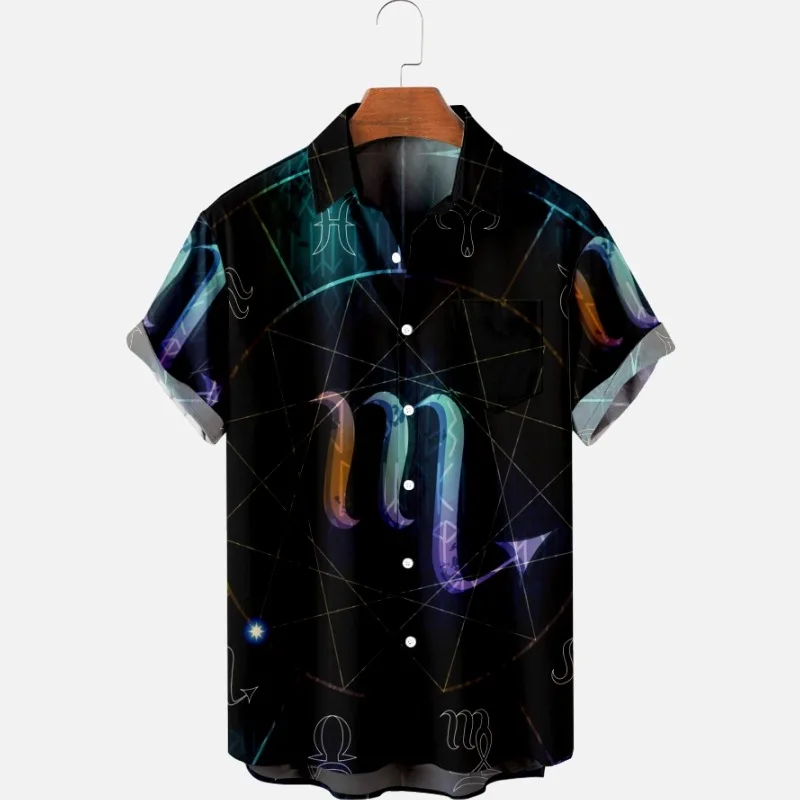 

2022 new men's casual breathable short sleeved top can be customized with fashion Lapel men's shirt Summer constellation