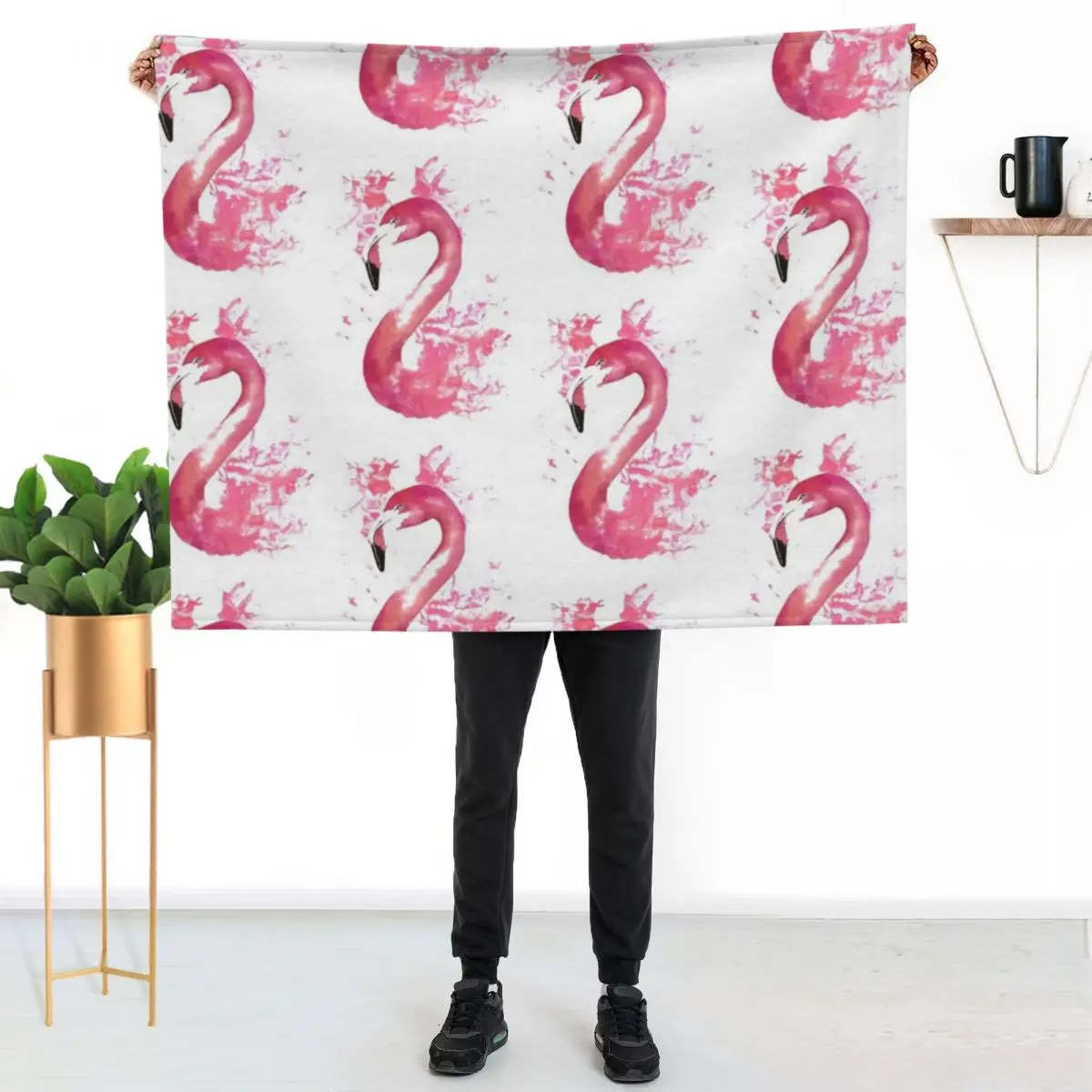 Pink Flamingo Watercolour Splash Artwork Throw Blanket Moving Multi-Purpose warm winter Soft Warm Sofa Throw Blankets