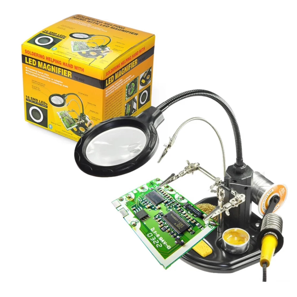 

2.5X 4X Soldering Help Hand With Led Magnifier Magnifying Glasses LED Light with Soldering station For Welding Repair Maginifier