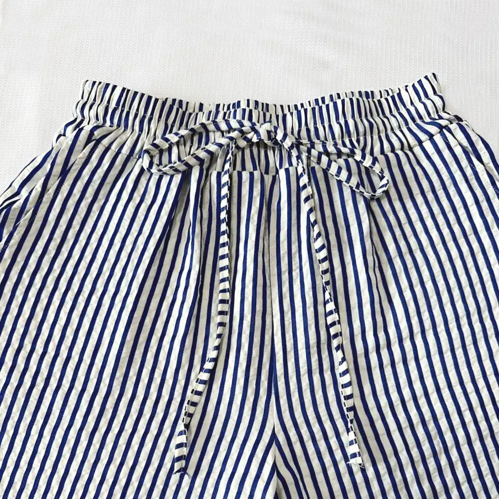 

Женские полосатые свободные брюки с принтом, летние женские уличные брюки с высокой эластичной резинкой на талии, праздничная женская одежда, повседневные брюки