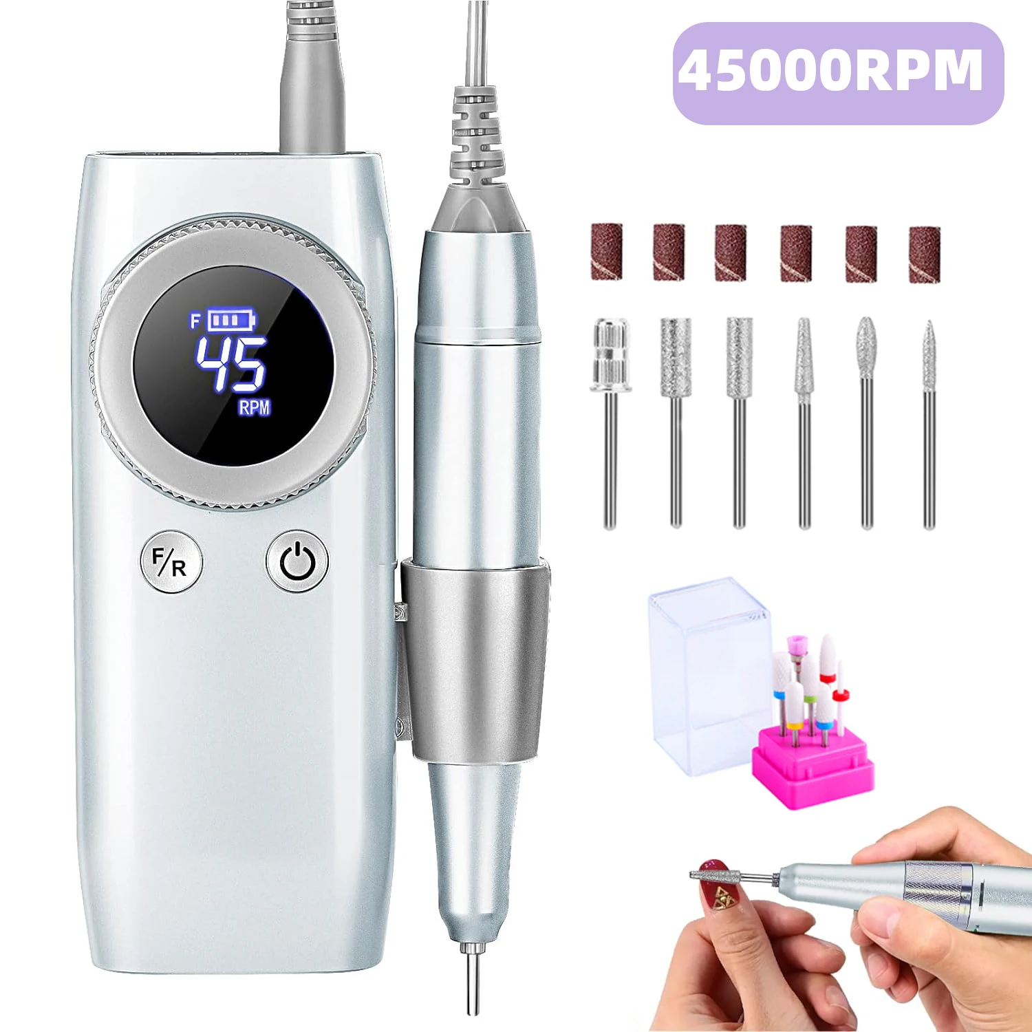 45000RPM Rechargeable Nail Drill Manicure Machine With Pause Mode Electric Nail Sander For Nail Gel Polish Nail Salon Equipment