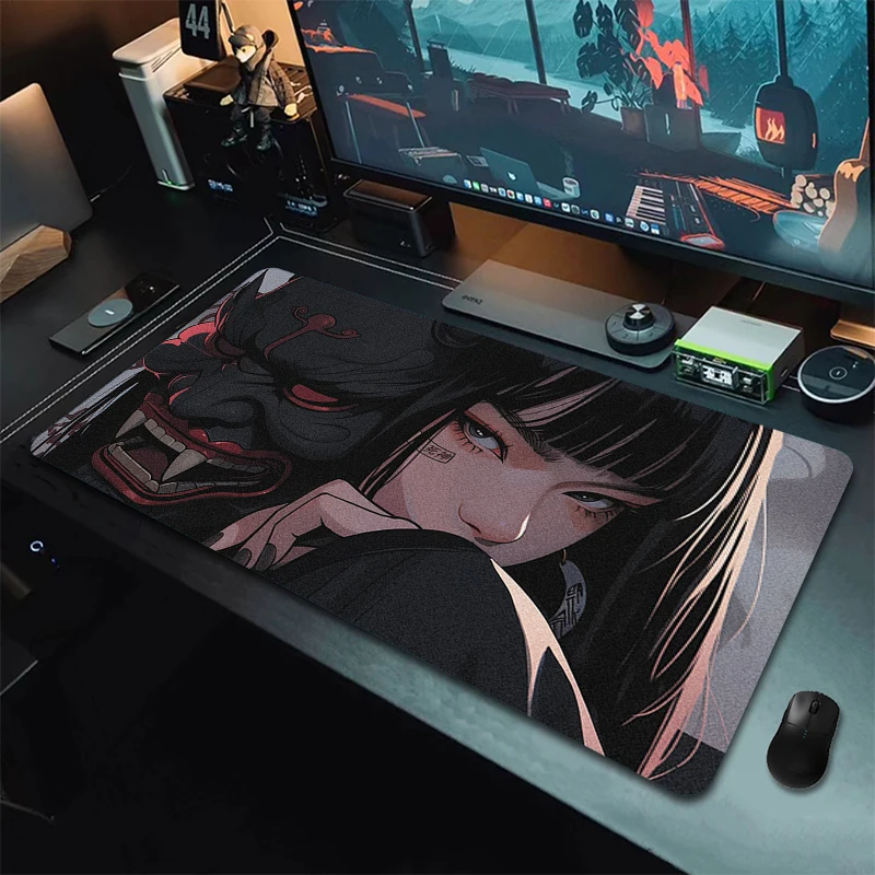 Gamer Mouse Pad Anime Oni Mask Gaming Mousepad XXL Large Rubber Mouse Mat Game Non-Slip Computer Desk Mat Office Keyboard Mat