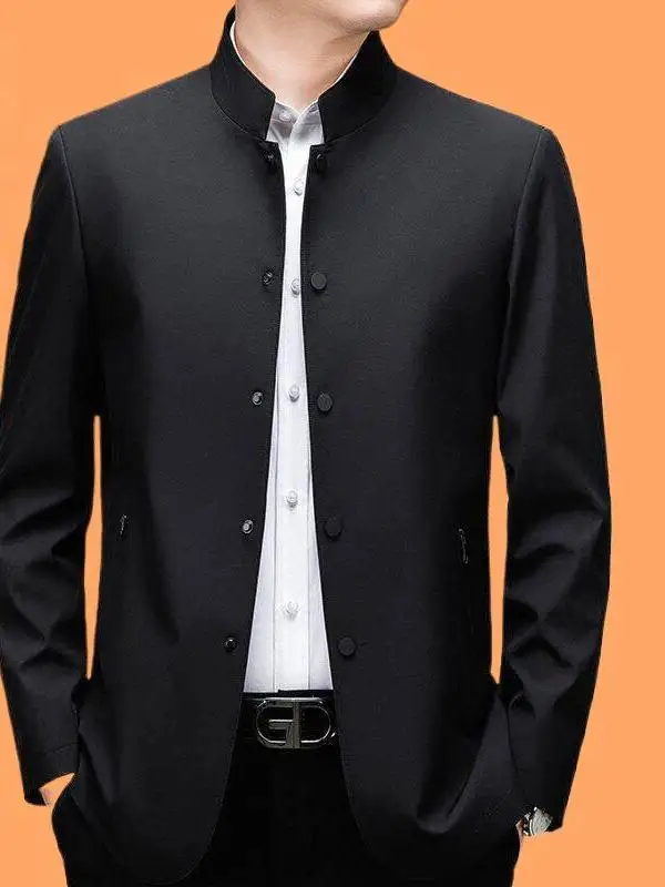 

Удобная деловая мужская куртка с длинным рукавом и воротником-стойкой, модная мужская одежда на весну-осень, стандартная, утолщенная, на флисовой подкладке