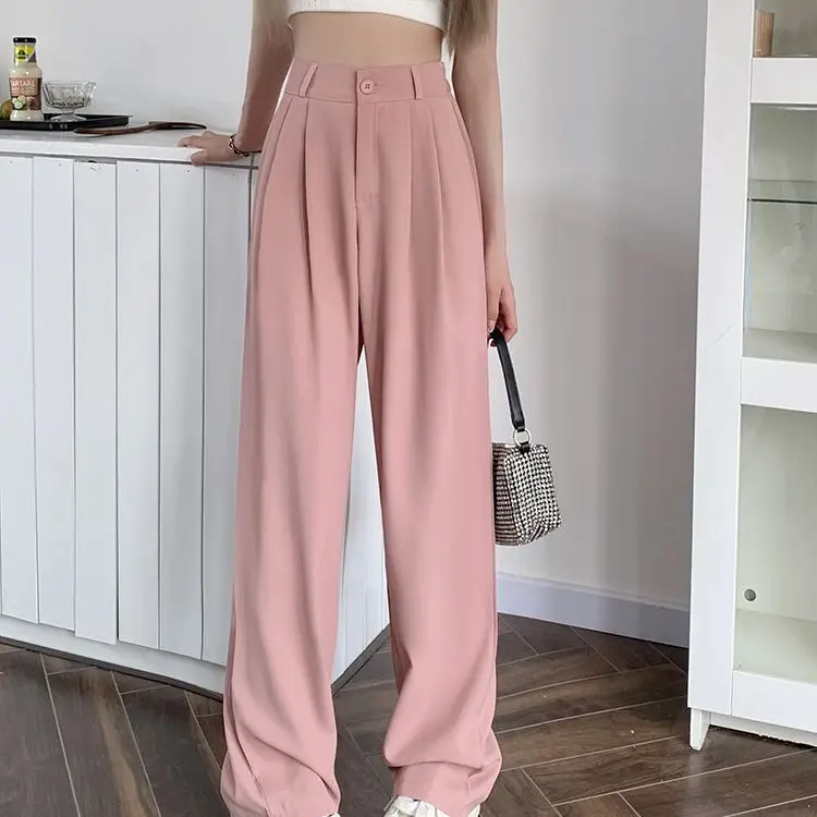Elegant Wide Leg Pants Women Korean Style High Waist Black Baggy Pants Office Ladies Fashion Loose Suit Trousers Streetwear