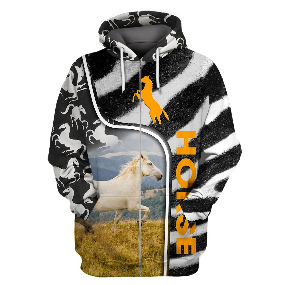 SONSPEE Love Horse Hooded 3D Printed Pullover Harajuku Zebra Stripe Hoodie Casual  Animal Image Plus Size Long Sleeve Coat