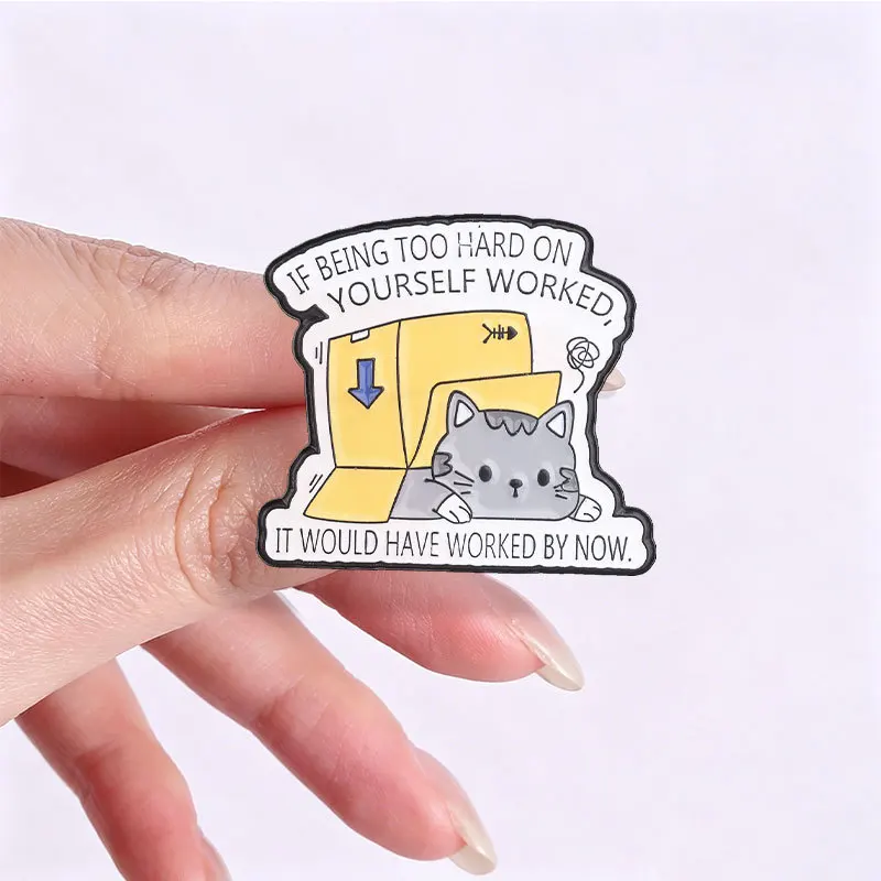 Cute Grey Black Cat Working Playing Badge Enamel Pins Brooch Complain Work Corsage Lapel Pin Accessory Creative Gift For Stuff