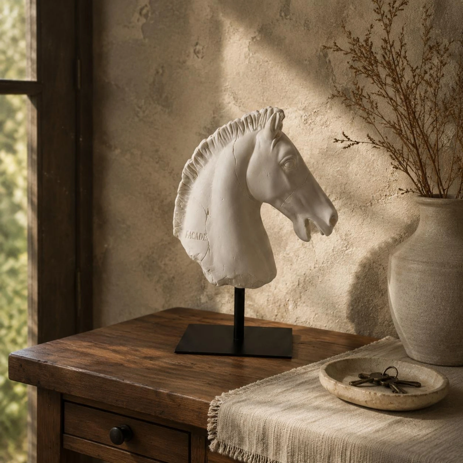 Horse Head Bust New Chinese Design Faux Marble Horse Ornament Home Decor Realistic Details for Entryway