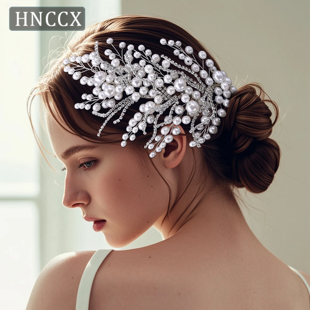 HNCCX Bridal Pearl Crystal Hair Pieces Fashion Wedding Headband Women Party Headpieces Handmade Tiara Hair Accessories CP739