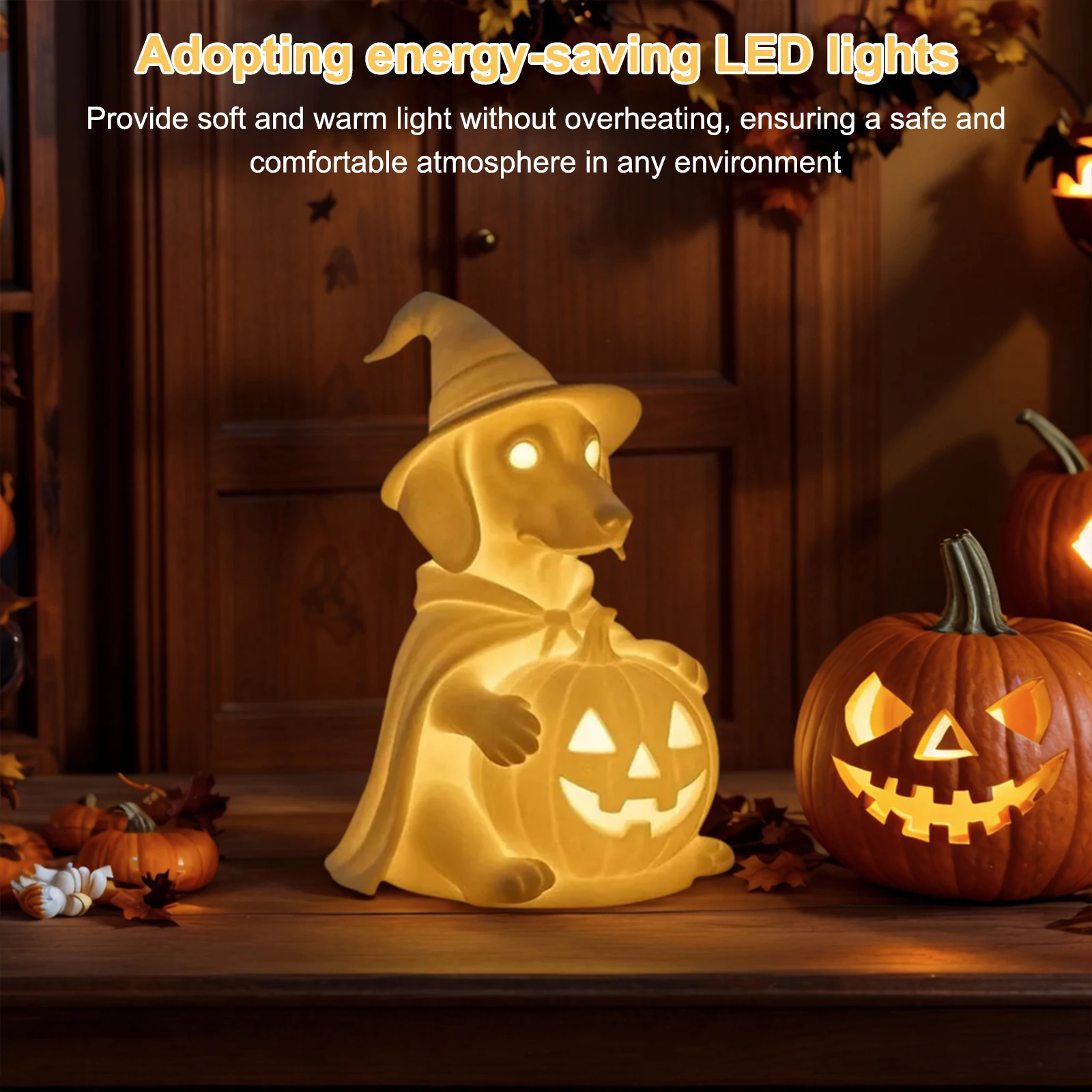 

New Halloween Glowing Ghost Dog Statue LED Dog Ghost Puppy Night Light Cute Dog Display Statue Night Light Halloween Decorative