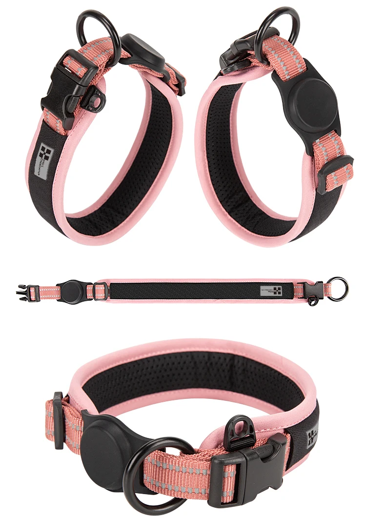 Personalized AirTag Dog Collar Adjustable Nylon Reflective Padded Pet Dog Collar for Small Medium Large Dog Accessories