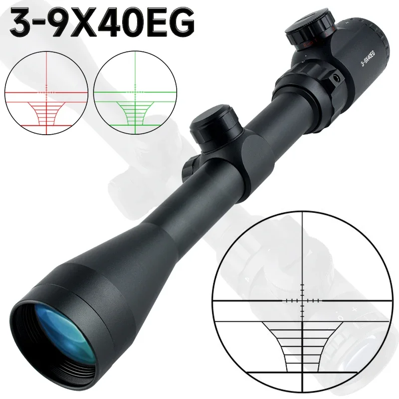 3-9x40EG Red/Green Reflex Scope Optical Hunting Riflescope Long Range Tactical Sight Adjustable Illuminated with 11mm/20mm Mount