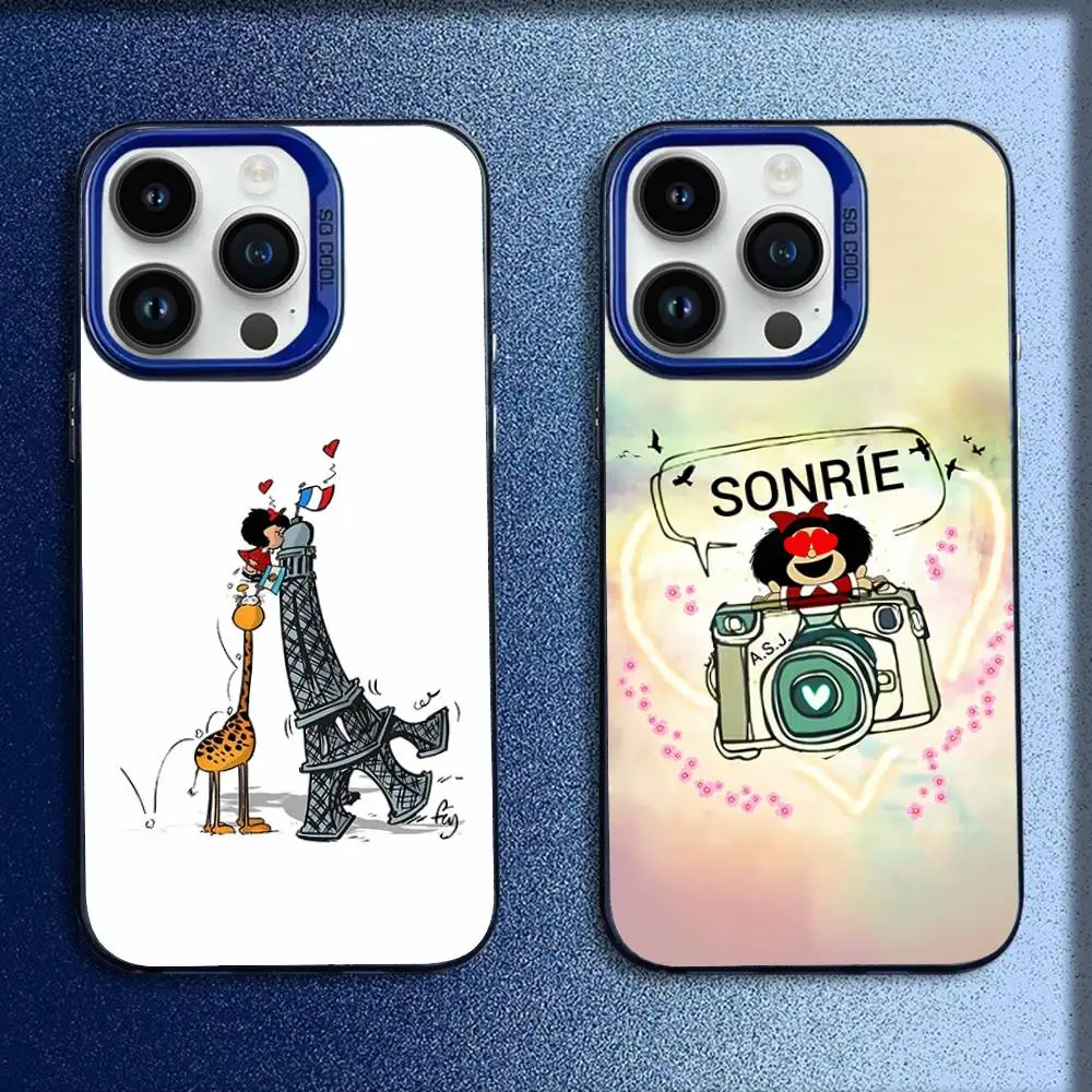 

Funny Cartoon M-Mafalda Phone Case For iPhone 16,15,14,13,12,11,Mini,Pro,E,MAX Blue Candy Matte Shockproof Cover