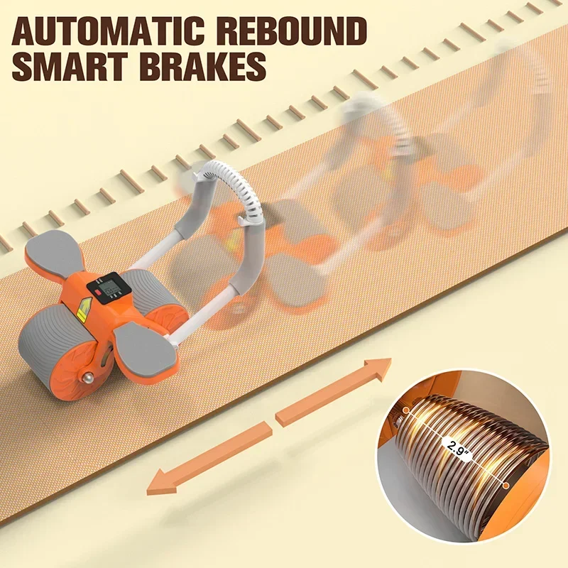 Rouleau abdominal d'entraînement abdominal chronométré numérique rouleau abdominal à rebond automatique avec support de coude et genouillères