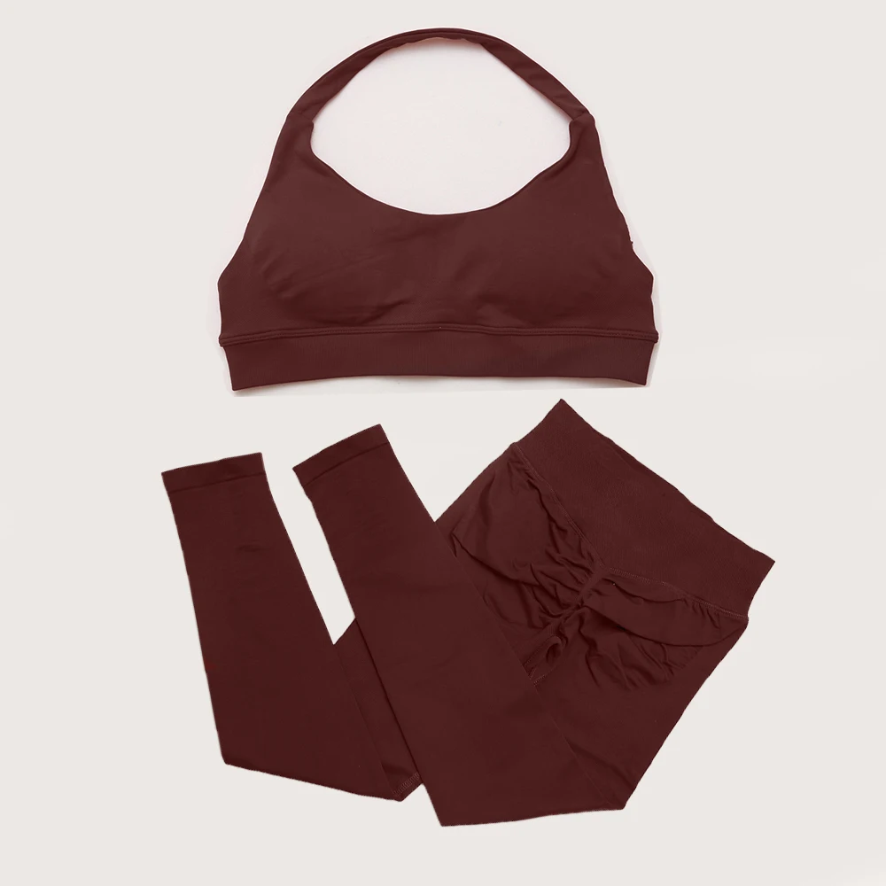 

High quality new yoga 2-piece set women's lace-up yoga bra top workout scratches shorts sportswear fitness clothes seamless yoga