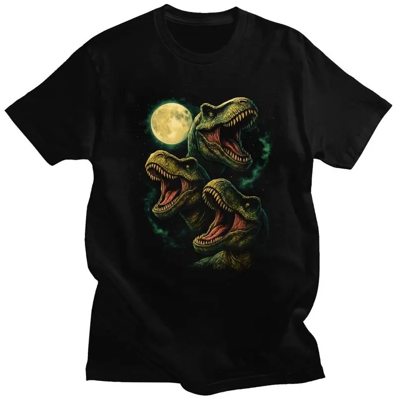 Men Three T-Rex Dinosaur Moon T Shirt Summer Short Sleeve 100% Cotton T-shirt Fashion Casual Creative Graphics Tees Shirt