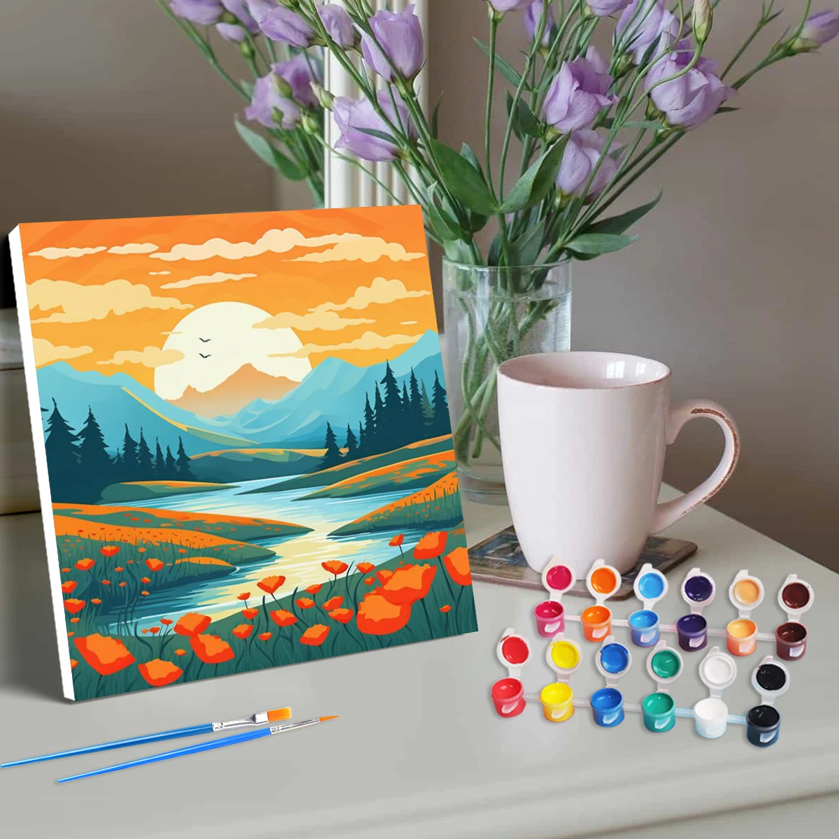 

RUOPOTY Framed Paint By Numbers Kit For Beginner Sunset Scenery Picture By Number Kits Drawing Kit Color By Number For Home Deco